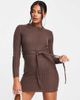 Brave Soul Brave Soul Eddie knit dress with slit in brown - 4
