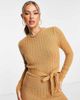 Brave Soul Brave Soul eddie knitted dress with slit in spiced camel-Neutral - 3