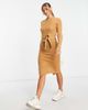 Brave Soul Brave Soul eddie knitted dress with slit in spiced camel-Neutral - 4
