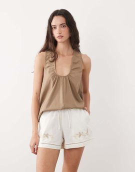 Brave Soul Brave Soul embroidered shorts in cream-White