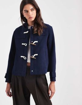 Brave Soul Brave Soul faux wool short duffle coat with hood in navy