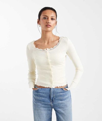 Brave Soul Brave Soul fine knit cami and cardigan set with lace detail in lemon yellow