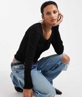 Brave Soul Brave Soul fine knit cami and cardigan set with lace detailing in black