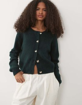 Brave Soul Brave Soul fisherman knit cardigan in forest green