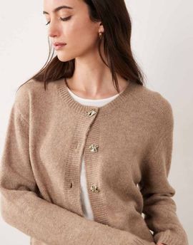 Brave Soul Brave Soul fisherman knit cardigan in mink-Neutral
