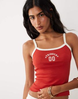 Brave Soul Brave Soul graphic print cropped tank top with contrast piping in red and cream