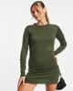 Brave Soul Brave Soul grungy crew neck sweater dress in khaki-Green - 1