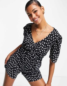 Brave Soul Brave Soul Hallie plisse romper with keyhole in monochrome-Black