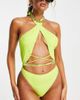 Brave Soul Brave Soul halter cut out wrap swimsuit in neon lime green - 4