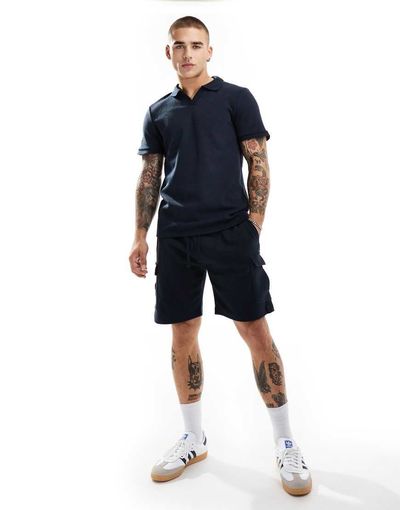 Brave Soul Brave Soul heavyweight textured cargo shorts in navy - part of a set