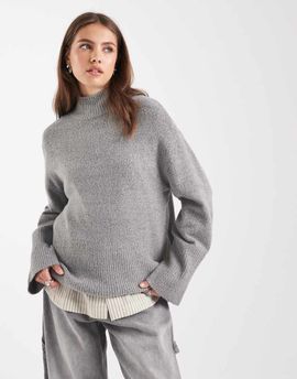 Brave Soul Brave Soul high neck sweater with wide sleeves in gray