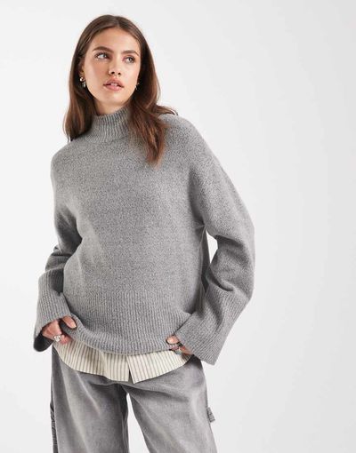 Brave Soul Brave Soul high neck sweater with wide sleeves in gray