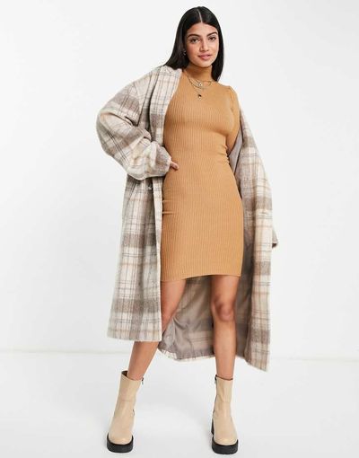 Brave Soul Brave Soul Juliet roll neck sweater dress-Brown