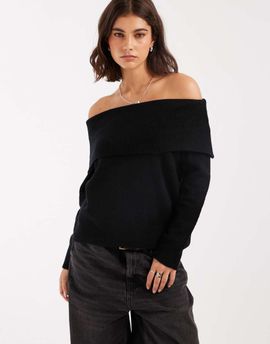 Brave Soul Brave Soul knitted bardot sweater in black