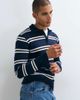 Brave Soul Brave Soul knitted sweater with button down placket in black, brown & blue stripe-MULTI - 3