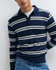 Brave Soul Brave Soul knitted sweater with button down placket in black, brown & blue stripe-MULTI - 4