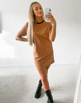 Brave Soul Brave Soul lennie contrast ringer t-shirt dress in camel-Brown