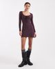 Brave Soul Brave Soul long sleeve jersey mini dress with tie front detail in berry-Purple - 1