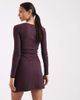 Brave Soul Brave Soul long sleeve jersey mini dress with tie front detail in berry-Purple - 4