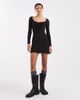 Brave Soul Brave Soul long sleeve jersey mini dress with tie front detail in black - 2