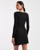Brave Soul Brave Soul long sleeve jersey mini dress with tie front detail in black - 3