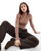 Brave Soul Brave Soul long sleeve ribbed rollneck top in tan-Brown - 1