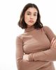 Brave Soul Brave Soul long sleeve ribbed rollneck top in tan-Brown - 3