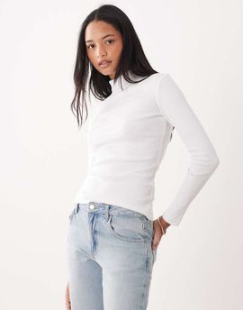 Brave Soul Brave Soul long sleeve ribbed rollneck top in white