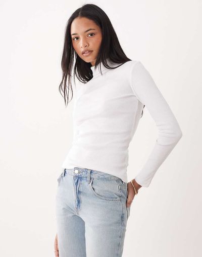 Brave Soul Brave Soul long sleeve ribbed rollneck top in white