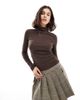 Brave Soul Brave Soul long sleeve ribbed turtleneck top in brown - 1