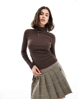 Brave Soul Brave Soul long sleeve ribbed turtleneck top in brown