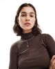 Brave Soul Brave Soul long sleeve ribbed turtleneck top in brown - 2