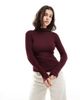 Brave Soul Brave Soul long sleeve ribbed turtleneck top in burgundy-Red - 1