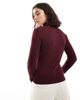 Brave Soul Brave Soul long sleeve ribbed turtleneck top in burgundy-Red - 2