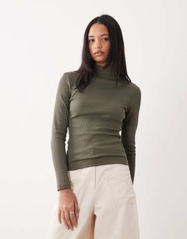 Brave Soul Brave Soul long sleeve ribbed turtleneck top in green