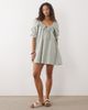 Brave Soul Brave Soul mini dress with puff sleeves in green and white stripes - 3