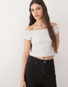 Brave Soul Brave Soul off the shoulder top in white polka dot print