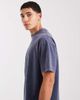 Brave Soul Brave Soul oversized 240gsm acid wash T-shirt in dark blue - 4