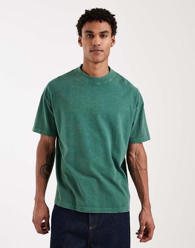 Brave Soul Brave Soul oversized 240gsm acid wash t-shirt in dark green