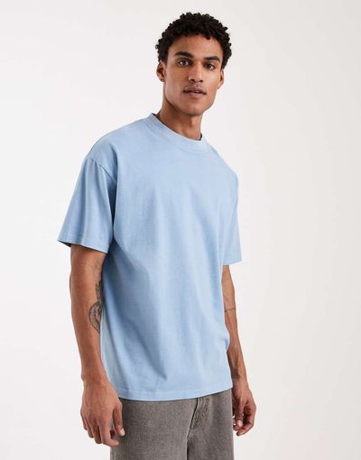 Brave Soul Brave Soul oversized 240gsm acid wash t-shirt in light blue
