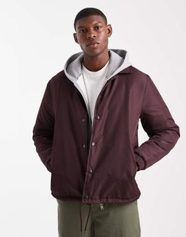 Brave Soul Brave Soul padded button down short jacket in burgundy-Red