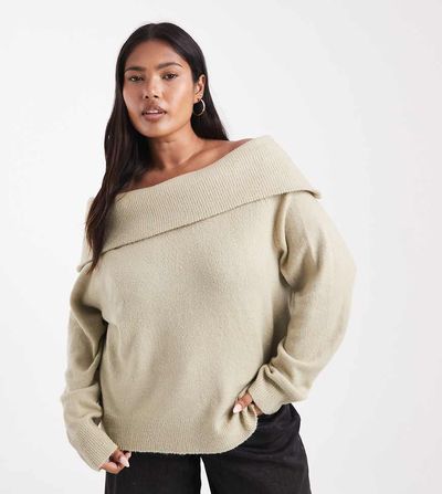 Brave Soul Brave Soul Plus bardot sweater in sage green