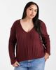 Brave Soul Brave Soul Plus deep V-neck ribbed sweater in wine-Red - 1