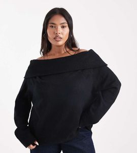 Brave Soul Brave Soul Plus off the shoulder sweater in black