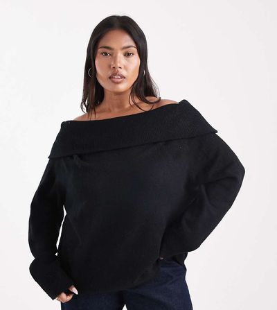 Brave Soul Brave Soul Plus off the shoulder sweater in black