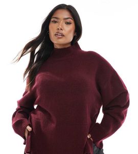 Brave Soul Brave Soul Plus turtleneck sweater with wide sleeves in wine-Red