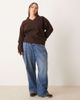 Brave Soul Brave Soul Plus V-neck soft touch sweater in chocolate brown - 2