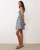 Brave Soul Brave Soul polka dot mini dress with shirred bodice in blue and brown polka dot print - 1