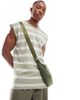 Brave Soul Brave Soul raw edge striped tank in washed sage & white-Green - 1
