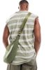 Brave Soul Brave Soul raw edge striped tank in washed sage & white-Green - 3
